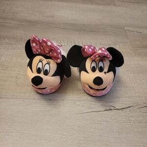 Disney Pink Minnie Mouse Plush Slippers with Polka-Dot Bows